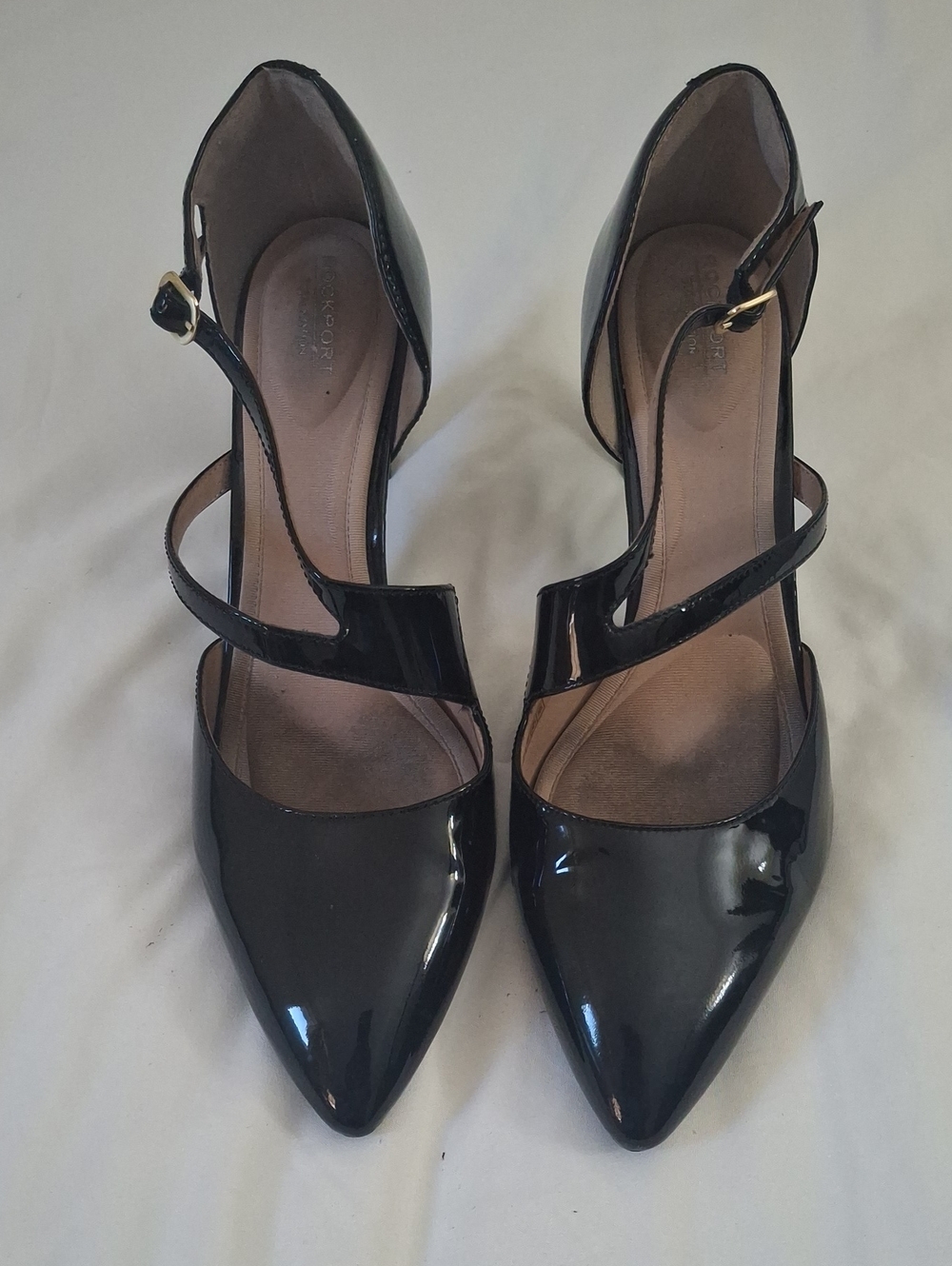 Rockport Total Motion Black Patent Pointed-Toe Double-Strap Heels